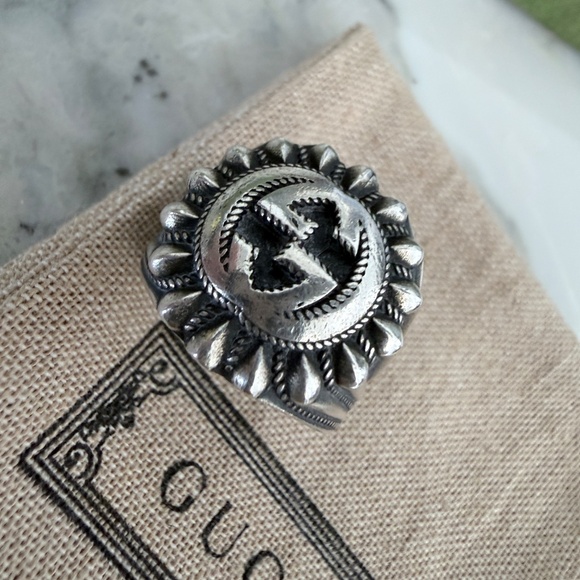 GUCCI AG925 Interlocking G GG Logo Ster Silver Signet Ring Size IT 13/ US 6.75 - Picture 11 of 16